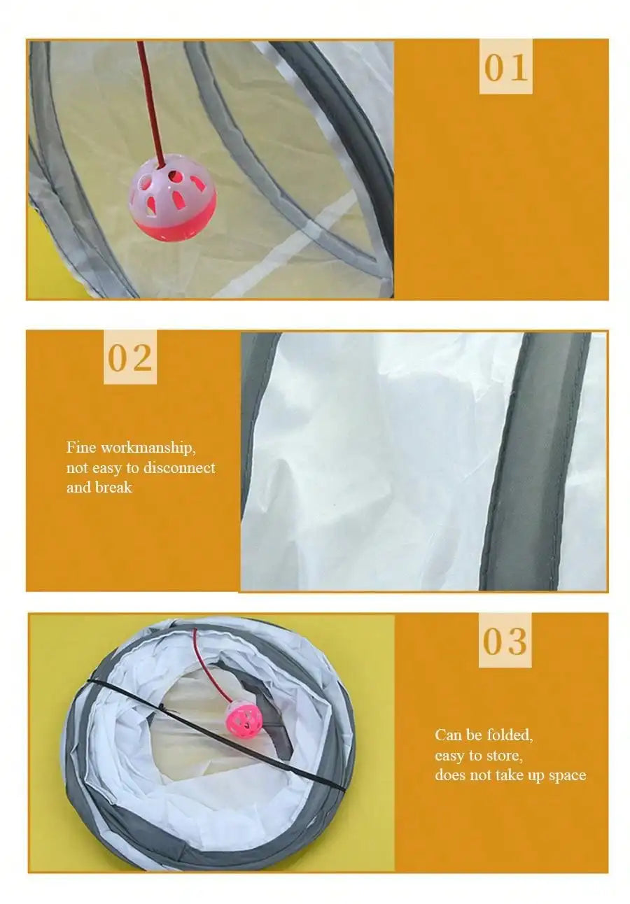 White Foldable Cat Tunnel – Interactive Fun Play Tube for Kittens and Cats