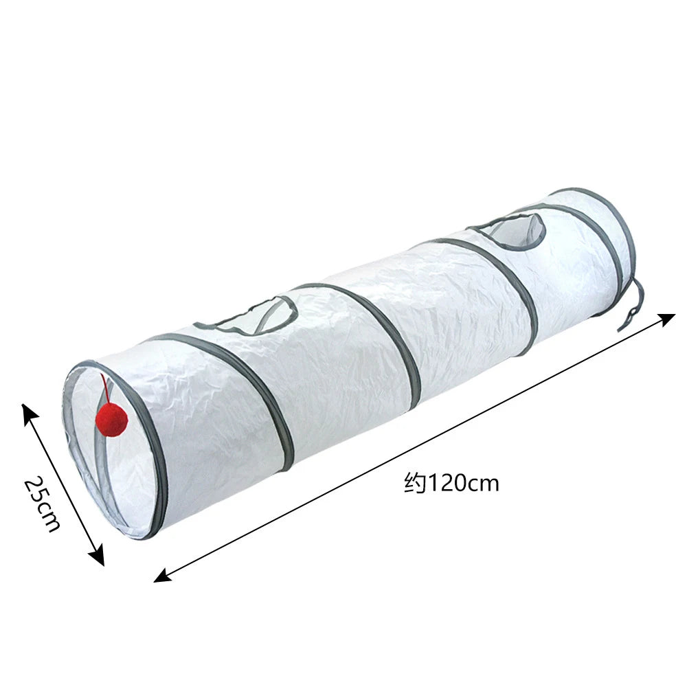 White Foldable Cat Tunnel – Interactive Fun Play Tube for Kittens and Cats