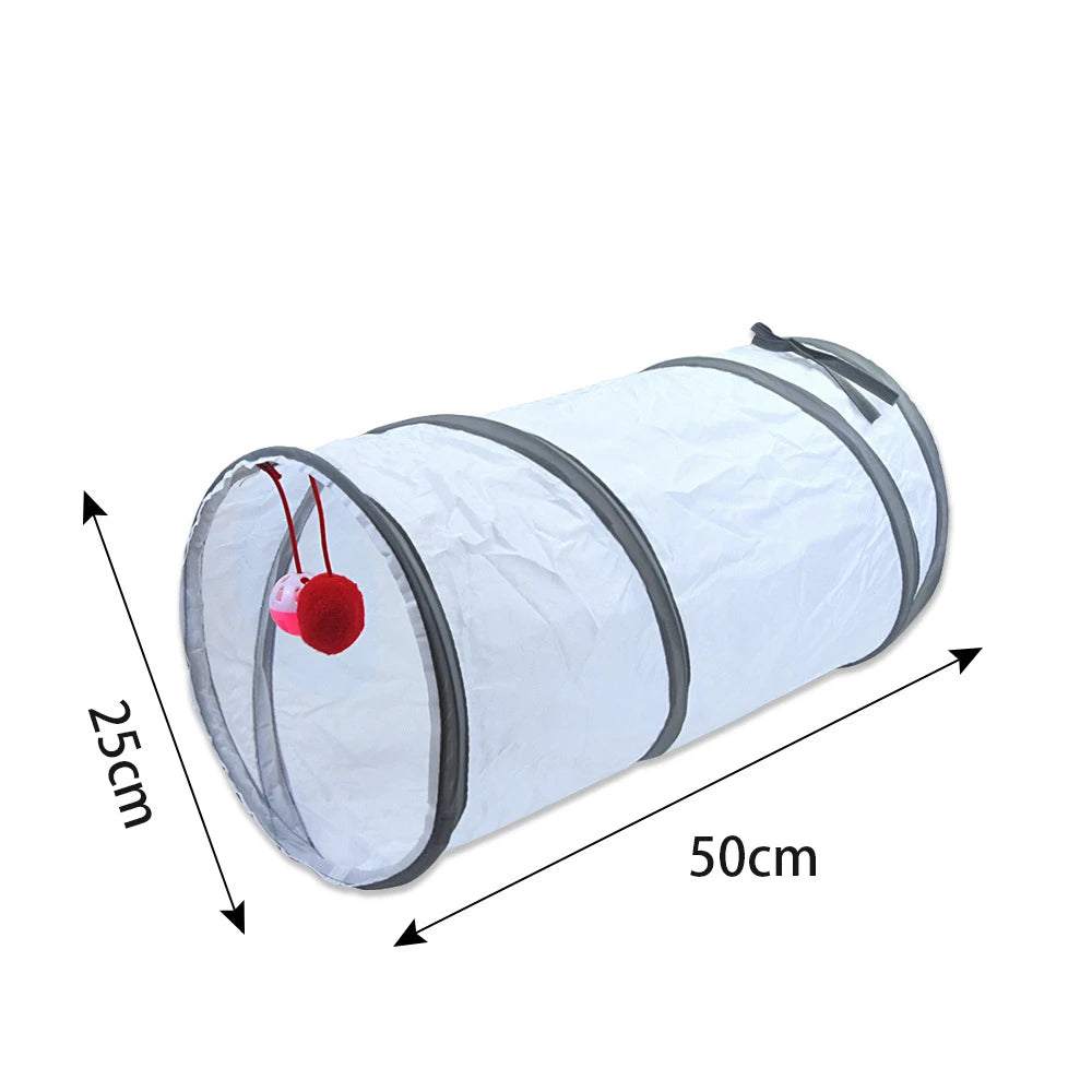 White Foldable Cat Tunnel – Interactive Fun Play Tube for Kittens and Cats