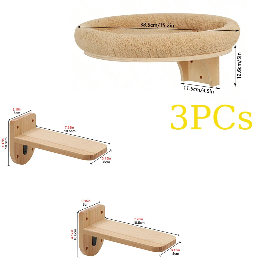 Cat Tree Wall Mounted Climbing Shelves – Wooden Hammock, Ladder & Bridge Indoor Cat Playground 🐾