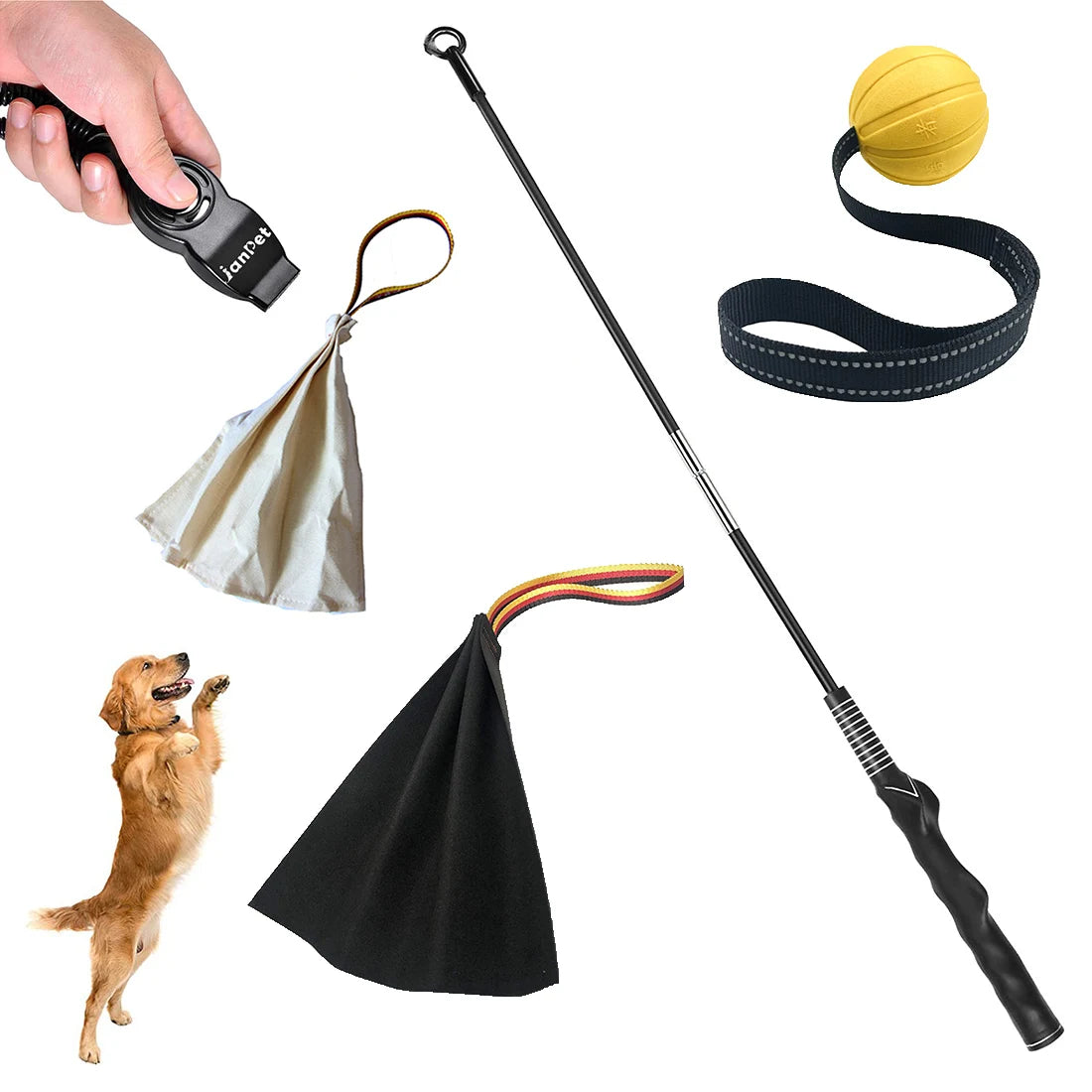 Interactive Flirt Pole for Dogs – Leather Bite Rag & Puppy Ball Toy for K9 Training, Teething & Play
