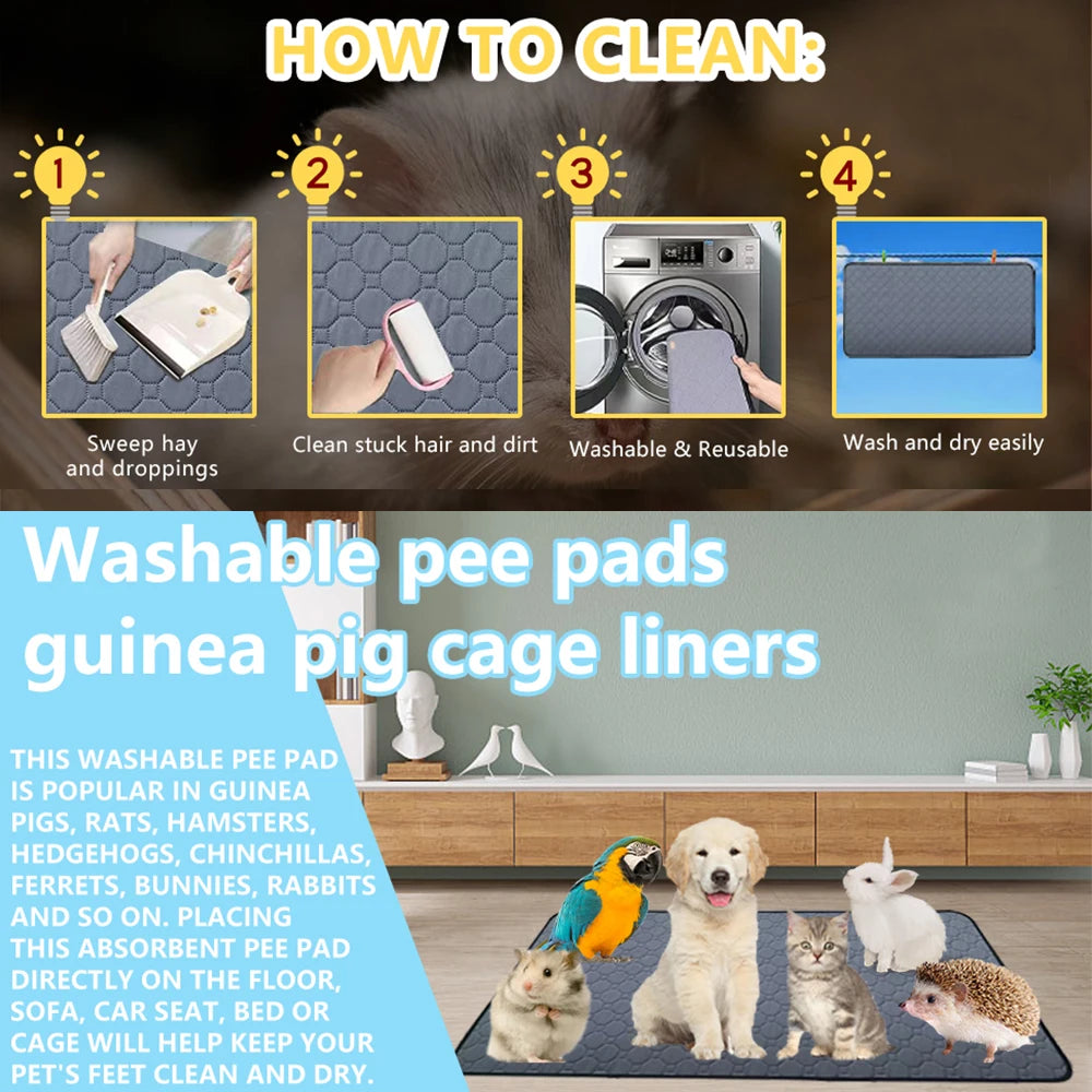 Washable Guinea Pig Cage Liner – Reusable, Non-Slip Urinary Pad for Small Animals, Cats & Dogs