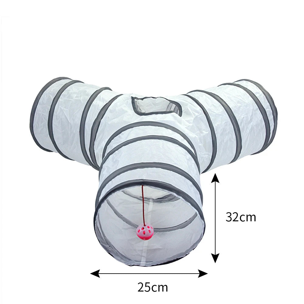 White Foldable Cat Tunnel – Interactive Fun Play Tube for Kittens and Cats