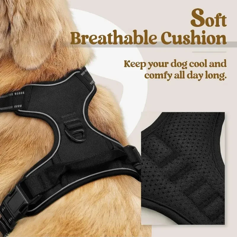 🐶 German Oak Cooling Dog Set – Escape-Proof Harness Vest & Leather Collar