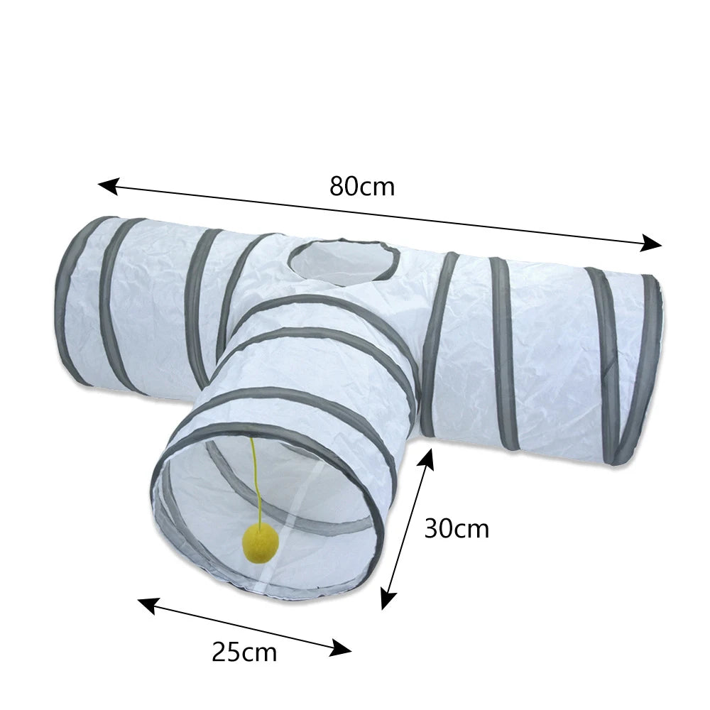 White Foldable Cat Tunnel – Interactive Fun Play Tube for Kittens and Cats
