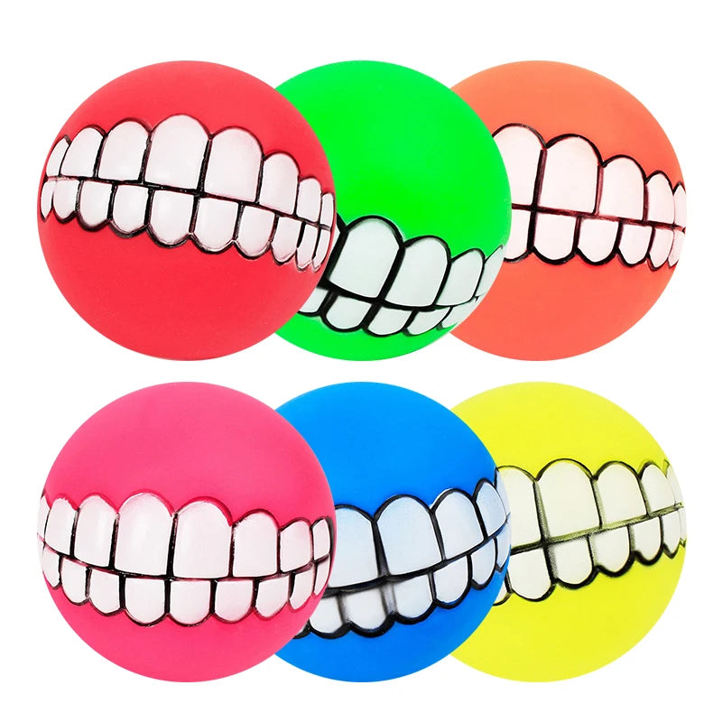 😆 Funny Dog Teeth Ball Toy – Squeaky Silicone Chew Ball for Dogs & Cats 🦷🎾
