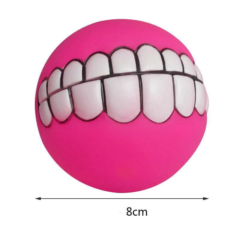 😆 Funny Dog Teeth Ball Toy – Squeaky Silicone Chew Ball for Dogs & Cats 🦷🎾