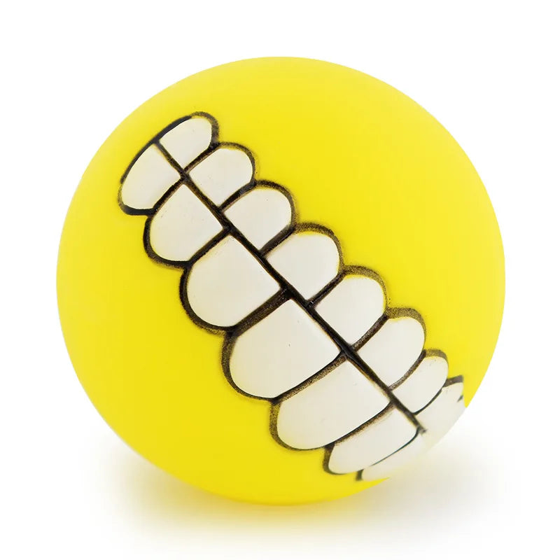 😆 Funny Dog Teeth Ball Toy – Squeaky Silicone Chew Ball for Dogs & Cats 🦷🎾