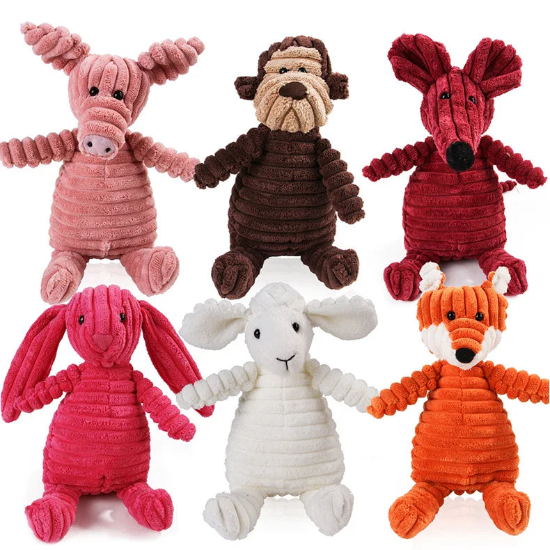 🐵🐷 Corduroy Monkey & Pig Plush Dog Toy – Squeaky, Durable & Fun