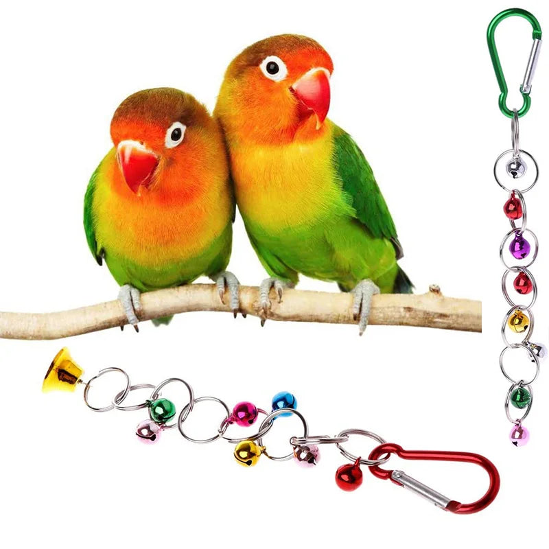 Parrot Hanging Swing Chain Toy with Bells – Bird Chew Ring Toy for Parakeets, Cockatiels, Budgies & More