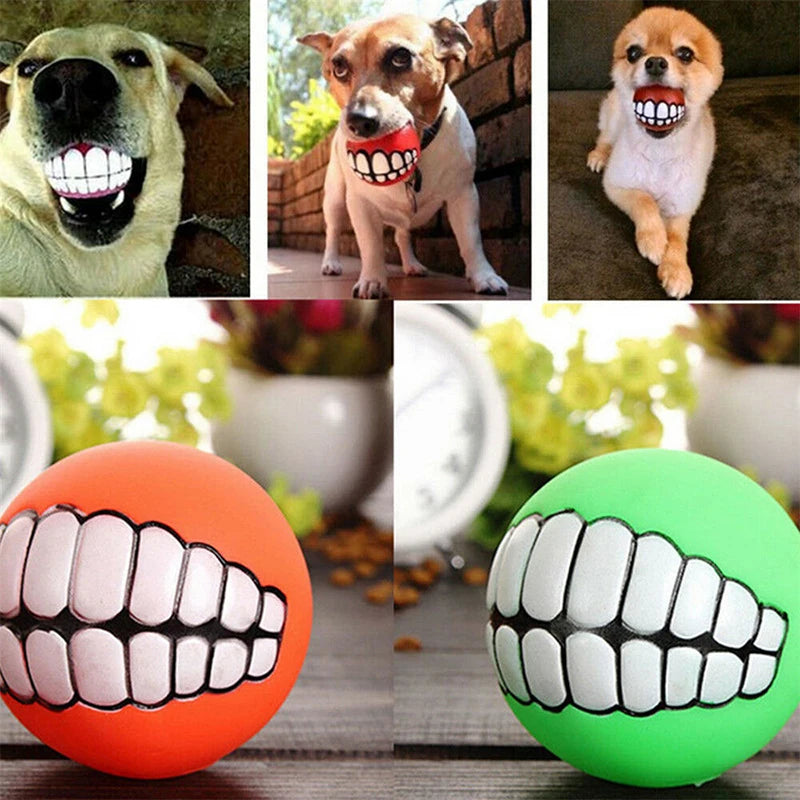 😆 Funny Dog Teeth Ball Toy – Squeaky Silicone Chew Ball for Dogs & Cats 🦷🎾