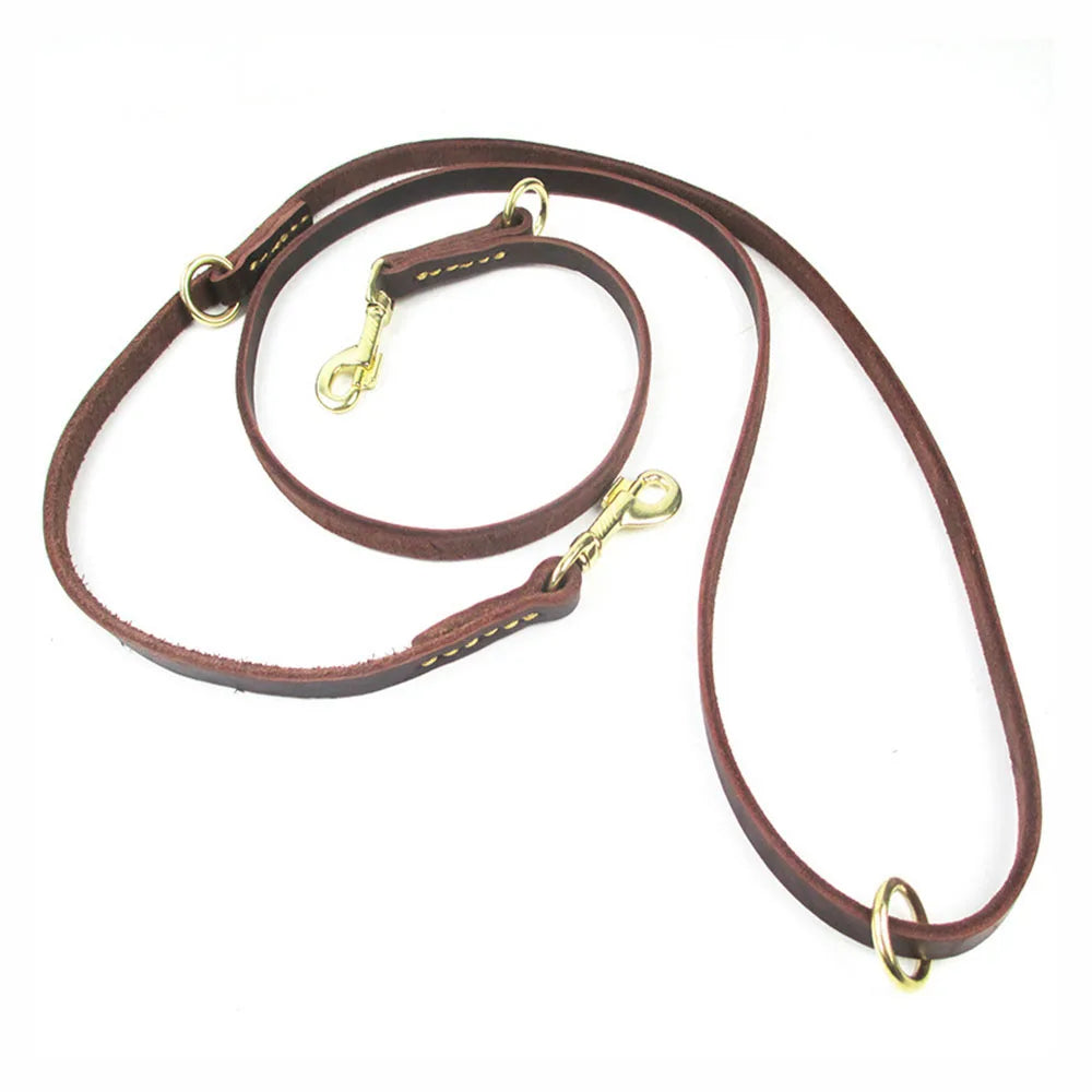 Real Leather Multifunctional Dog Leash – Hands-Free, Tie-Out Cable, Double Dog Walking & Running Lead