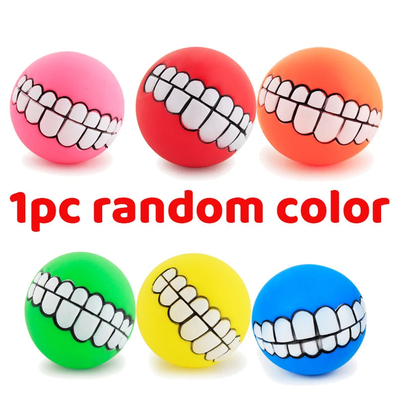 😆 Funny Dog Teeth Ball Toy – Squeaky Silicone Chew Ball for Dogs & Cats 🦷🎾