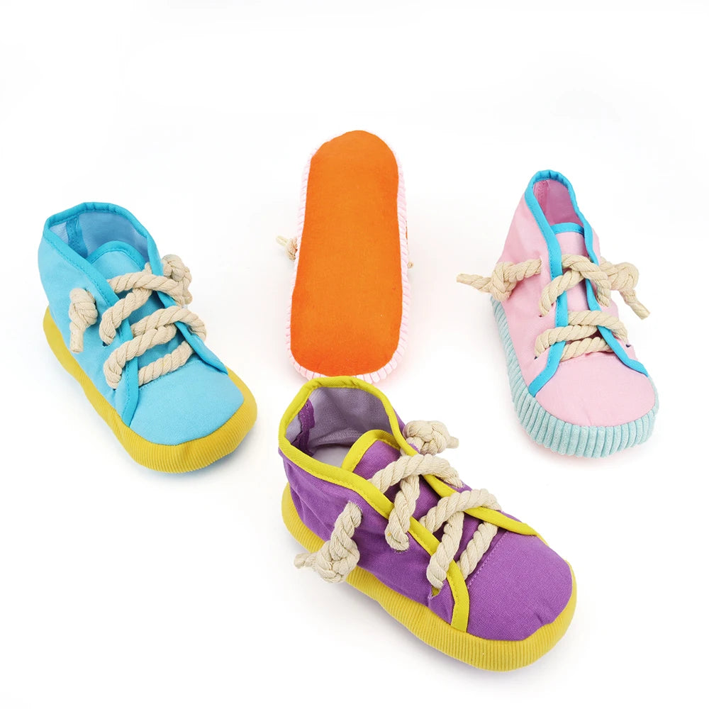 Shoe Plush Pet Toy – Squeaky Rope Chew for Dogs & Cats 👟🐾