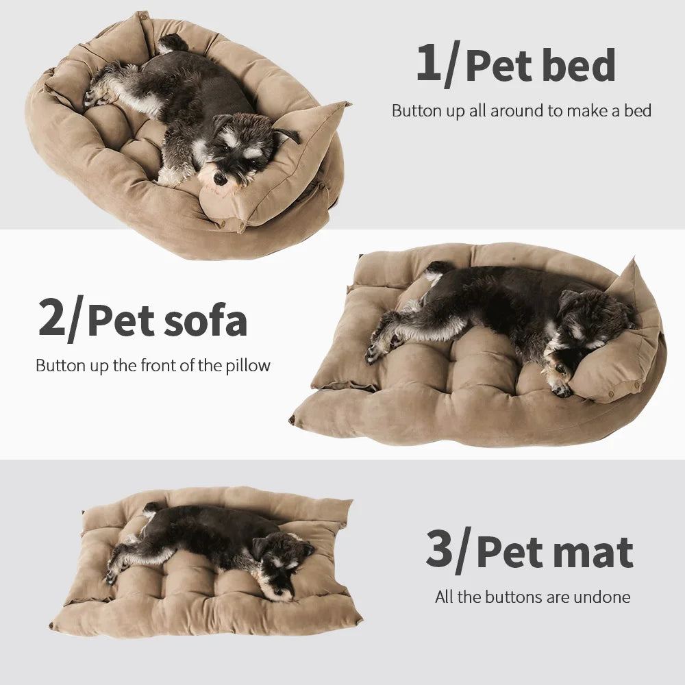3-in-1 Multifunctional Dog & Cat Bed Mat – Convertible Pet Sofa, Sleeping Nest & Cushion for Winter