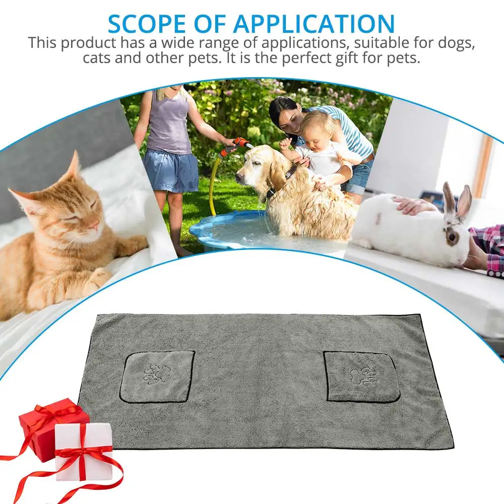 🛁 Super Absorbent Microfiber Pet Bath Towel – Quick-Drying Bathrobe for Dogs & Cats