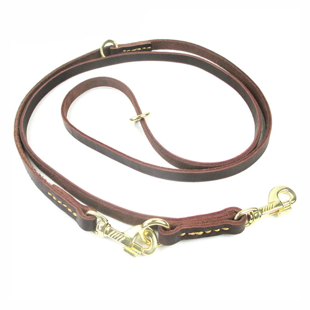 Real Leather Multifunctional Dog Leash – Hands-Free, Tie-Out Cable, Double Dog Walking & Running Lead