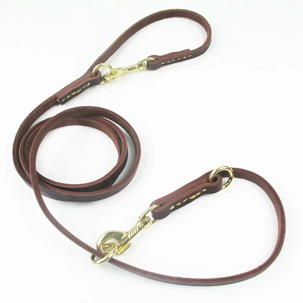 Real Leather Multifunctional Dog Leash – Hands-Free, Tie-Out Cable, Double Dog Walking & Running Lead