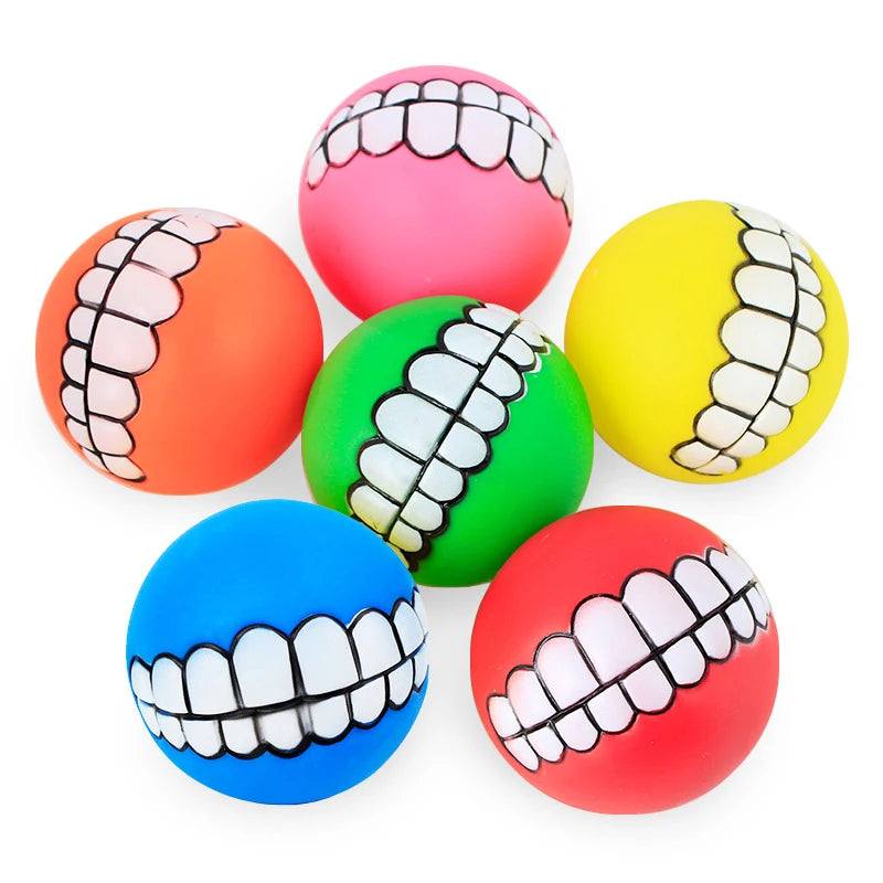 😆 Funny Dog Teeth Ball Toy – Squeaky Silicone Chew Ball for Dogs & Cats 🦷🎾
