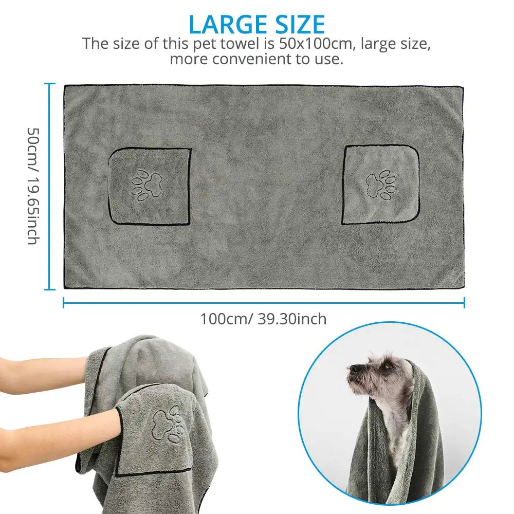 🛁 Super Absorbent Microfiber Pet Bath Towel – Quick-Drying Bathrobe for Dogs & Cats