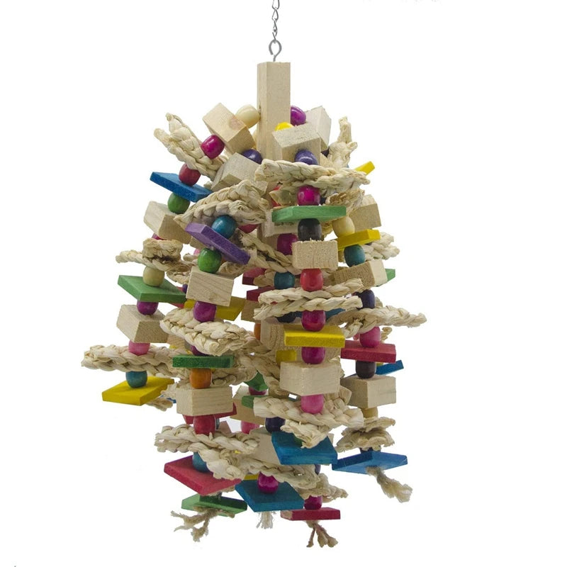 Large Parrot Chewing Toy – Bird Cage Bite Toy for African Grey, Macaws, Cockatoos | Colorful Wooden Blocks with Knots