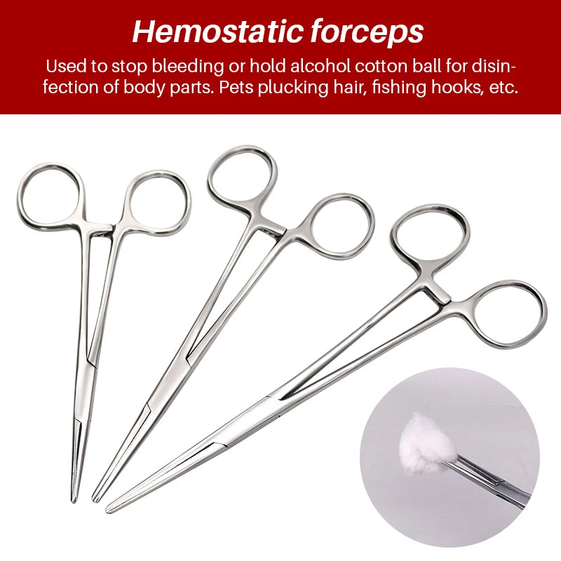 Stainless Steel Hemostatic Clamp Forceps – 18cm/16cm/14cm Straight & Curved Tips Surgical Tools