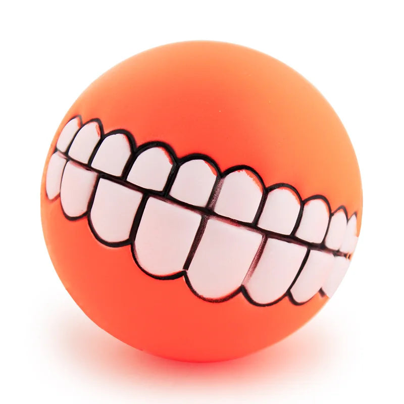 😆 Funny Dog Teeth Ball Toy – Squeaky Silicone Chew Ball for Dogs & Cats 🦷🎾