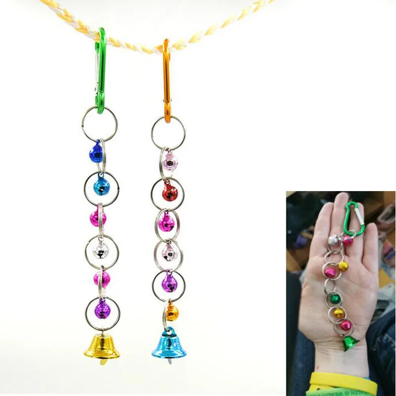 Parrot Hanging Swing Chain Toy with Bells – Bird Chew Ring Toy for Parakeets, Cockatiels, Budgies & More