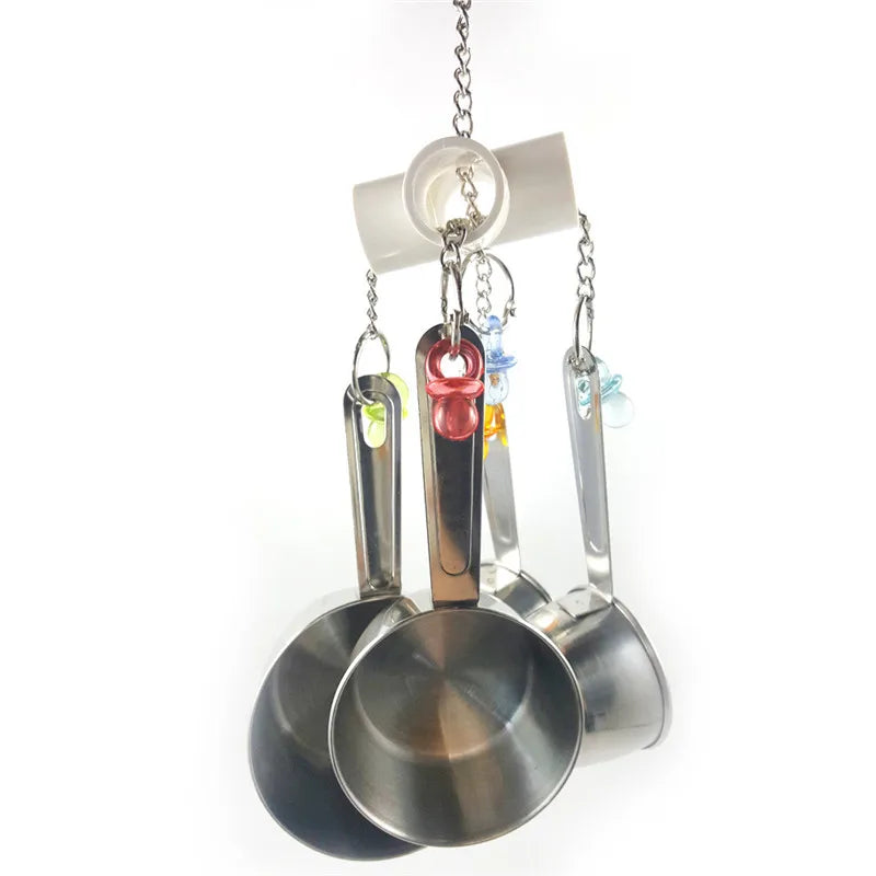 Pet Bird Parrot Toy – 4 Stainless Steel Pots with Acrylic String | Cage Chewing & Foraging Toy for Birds