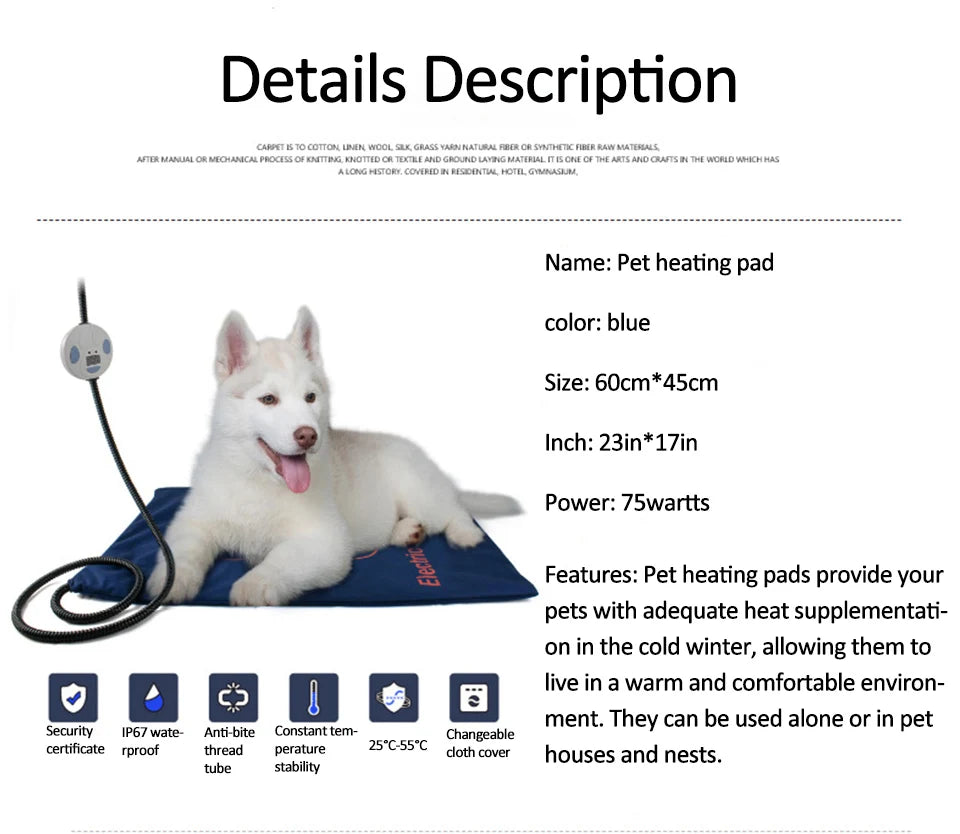 Waterproof Electric Pet Heating Pad – Adjustable Temperature Winter Warmer Blanket for Dogs & Cats