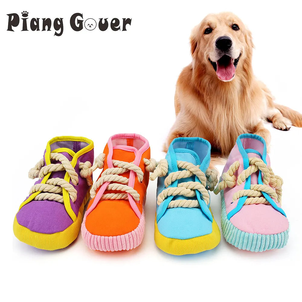 Shoe Plush Pet Toy – Squeaky Rope Chew for Dogs & Cats 👟🐾