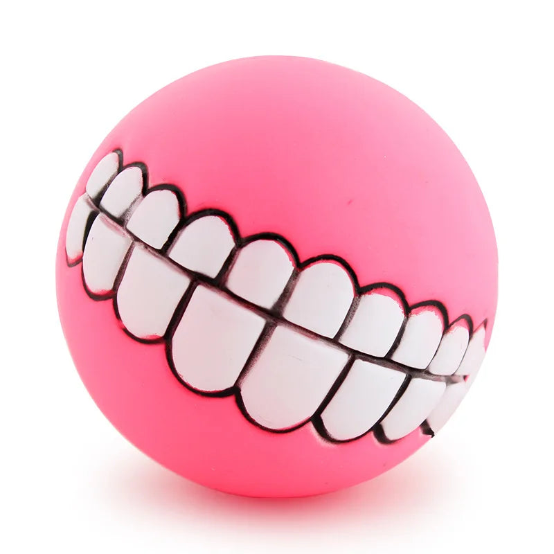 😆 Funny Dog Teeth Ball Toy – Squeaky Silicone Chew Ball for Dogs & Cats 🦷🎾