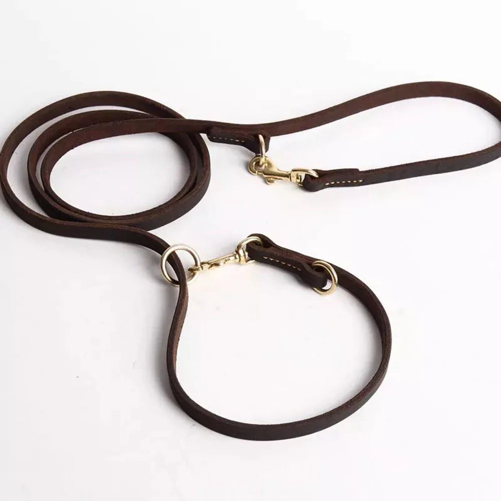 Real Leather Multifunctional Dog Leash – Hands-Free, Tie-Out Cable, Double Dog Walking & Running Lead