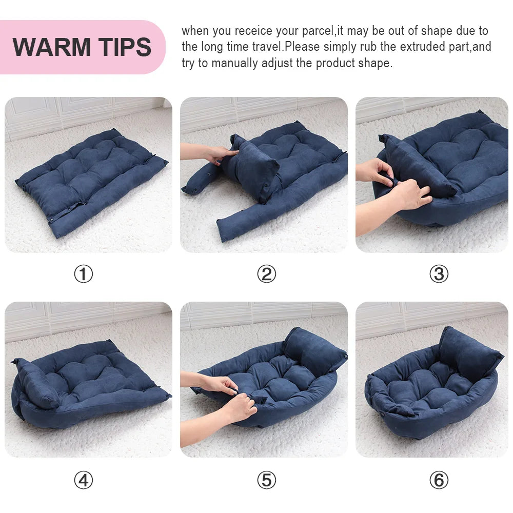 3-in-1 Multifunctional Dog & Cat Bed Mat – Convertible Pet Sofa, Sleeping Nest & Cushion for Winter