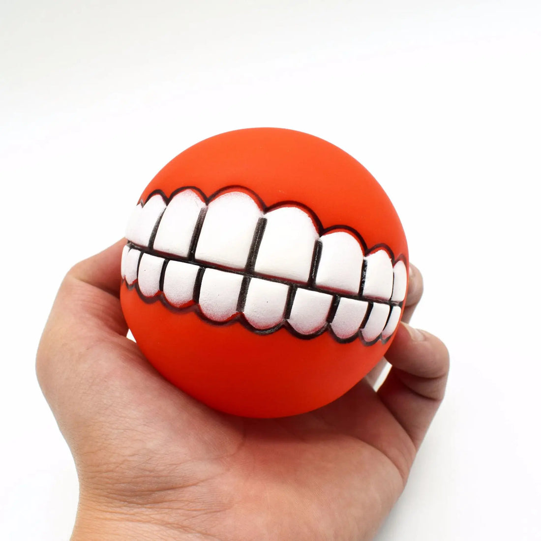 😆 Funny Dog Teeth Ball Toy – Squeaky Silicone Chew Ball for Dogs & Cats 🦷🎾