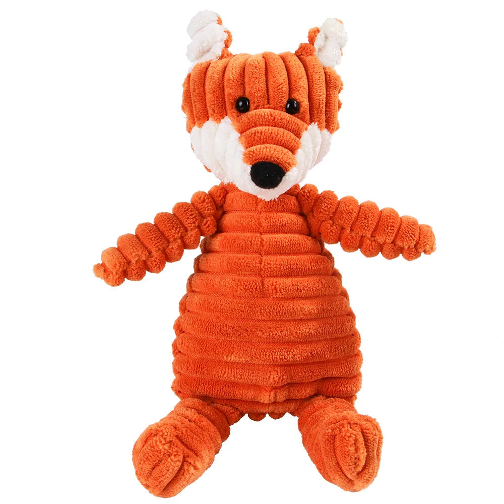 🐵🐷 Corduroy Monkey & Pig Plush Dog Toy – Squeaky, Durable & Fun