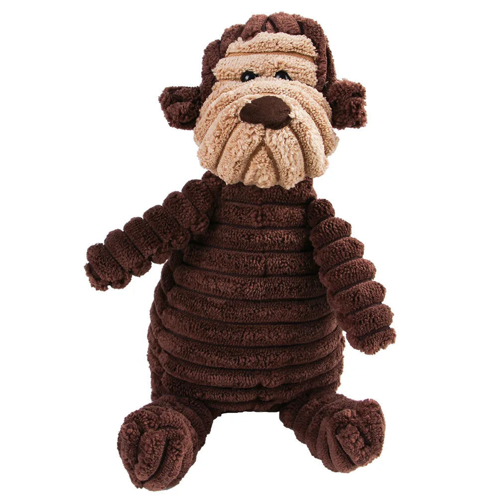 🐵🐷 Corduroy Monkey & Pig Plush Dog Toy – Squeaky, Durable & Fun