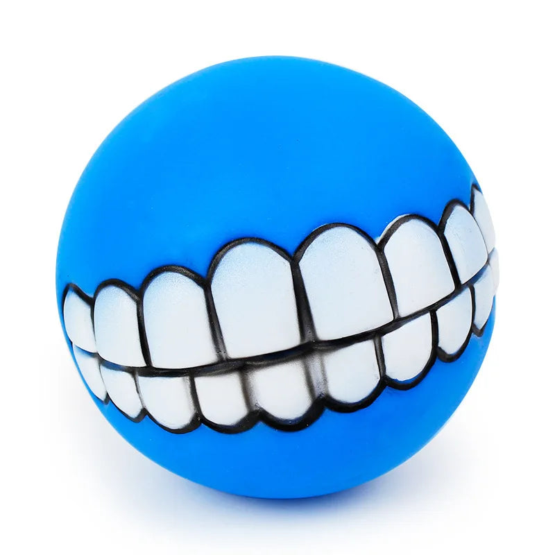 😆 Funny Dog Teeth Ball Toy – Squeaky Silicone Chew Ball for Dogs & Cats 🦷🎾
