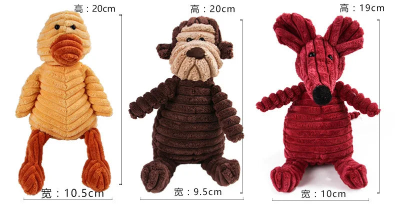 🐵🐷 Corduroy Monkey & Pig Plush Dog Toy – Squeaky, Durable & Fun