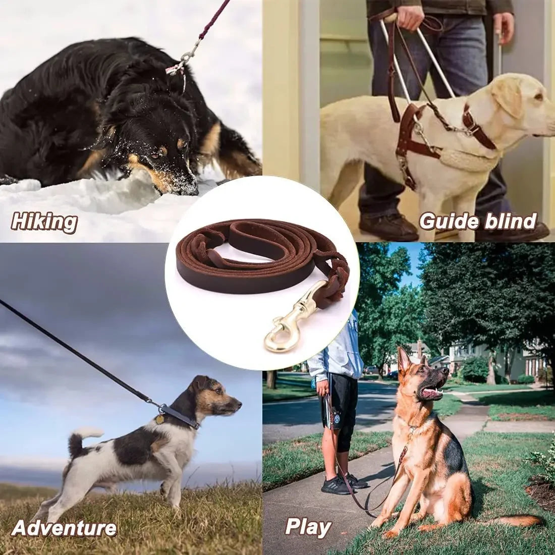 Genuine Leather Dog Leash – Braided Long Pet Walking & Training Lead for Medium & Large Dogs (Brown/Black)