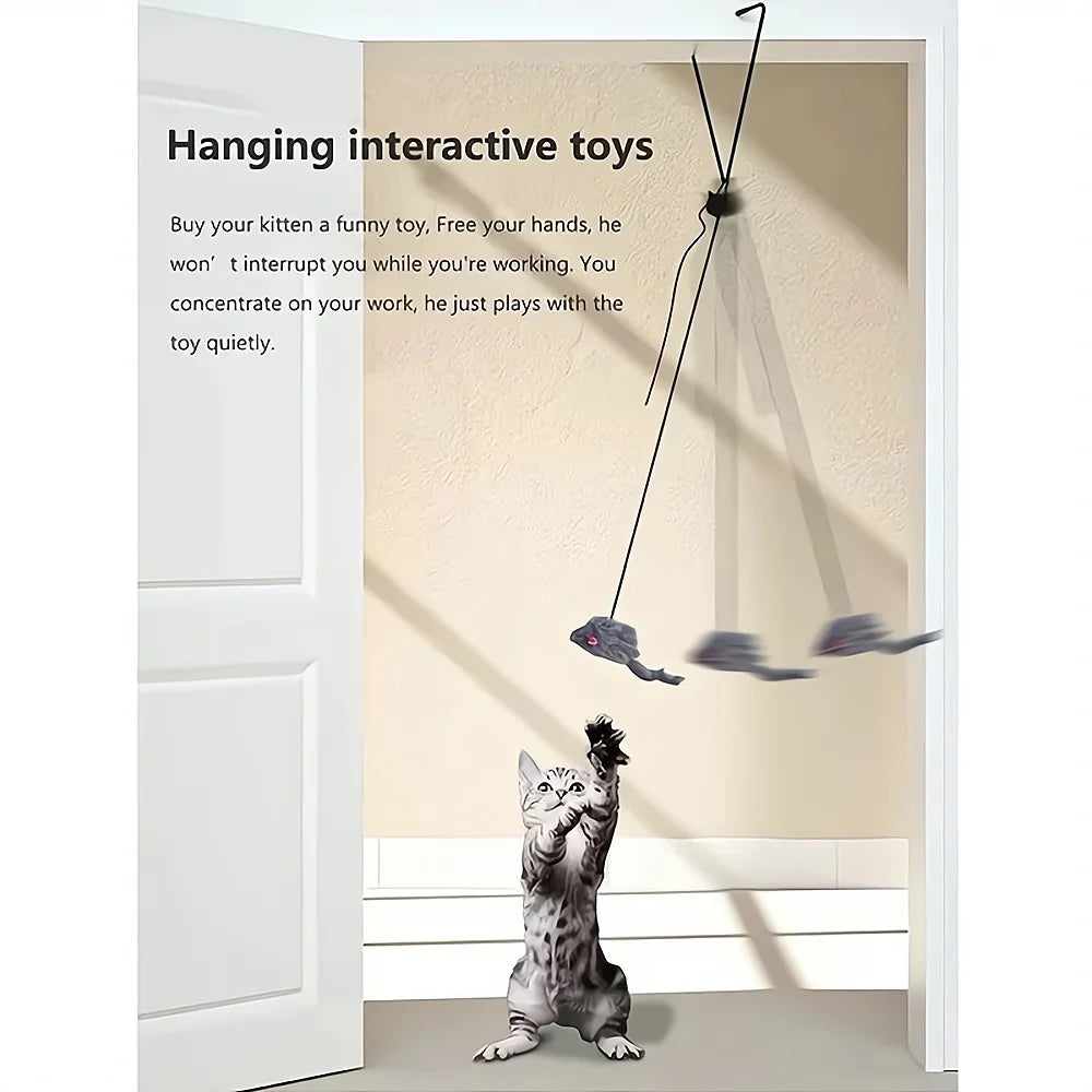 🐭 Simulation Mouse Door Hanging Toy – Retractable Cat Interactive Rope Toy