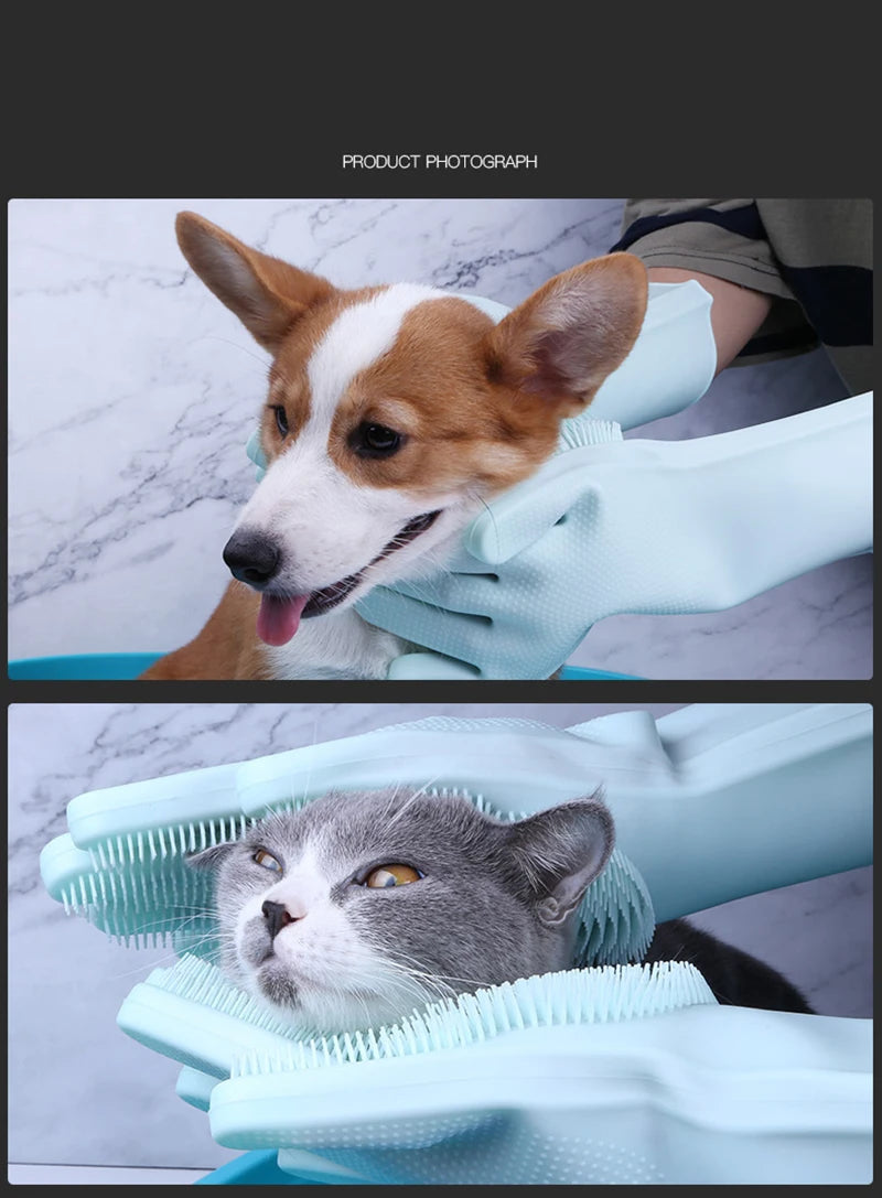 Pet Grooming Gloves for Dogs & Cats – Silicone Bathing, Hair Removal & Cleaning Gloves with Skin Protection