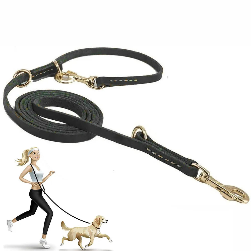 🐕 Genuine Leather Hands-Free Service Dog Leash – 7-in-1 Multi-Function Crossbody Pet Lead