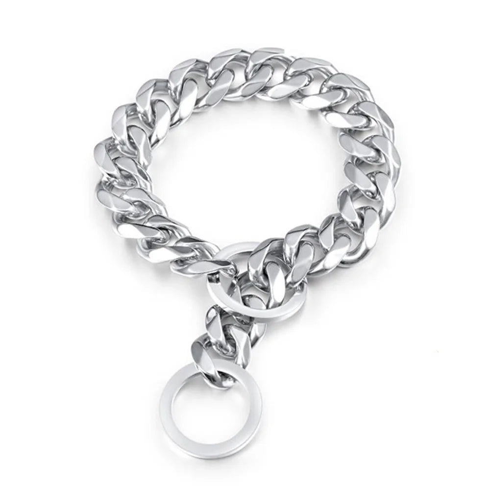 15MM Cuban Link Dog Chain Collar – Silvery/Golden Stainless Steel Training Slip Collar for Strong Dogs