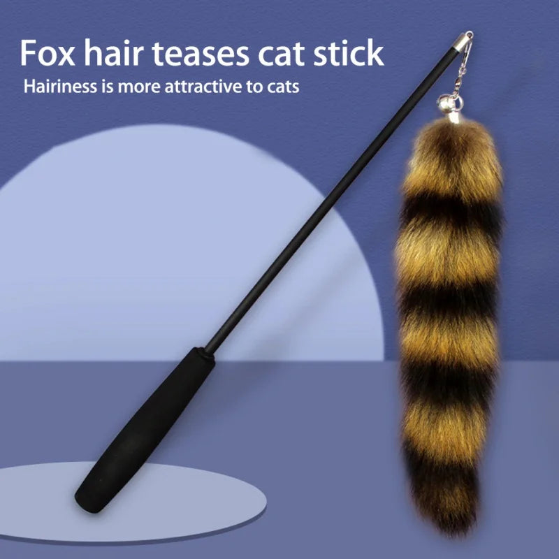 🦊 Funny Fox Hair Cat Teaser Wand – Feather Stick Toy with Replacement Head