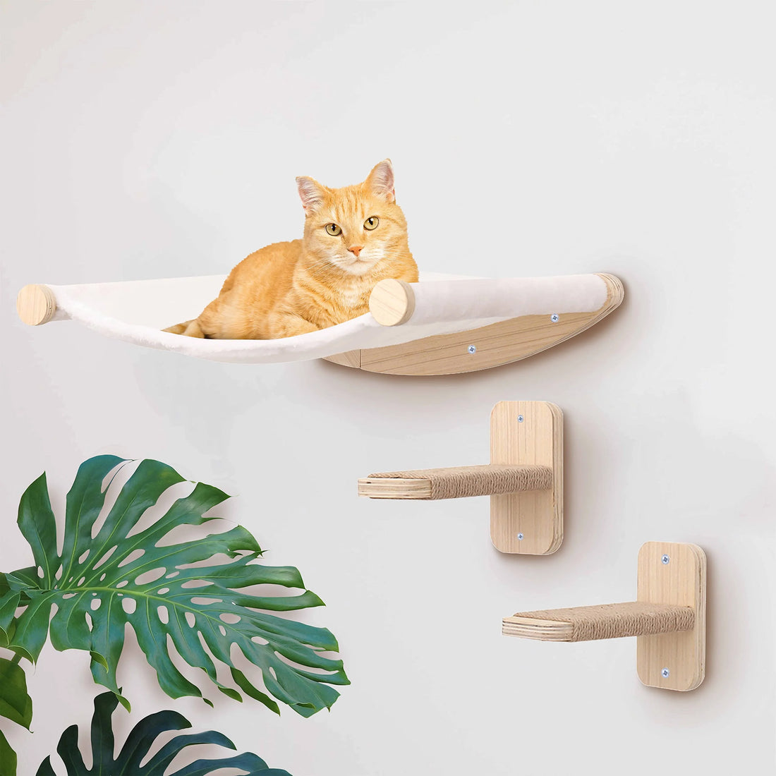 🐾 Wall-Mounted Cat Climbing Rope with Solid Wooden Pedals – Indoor Kitten Training & Claw Grinding Furniture