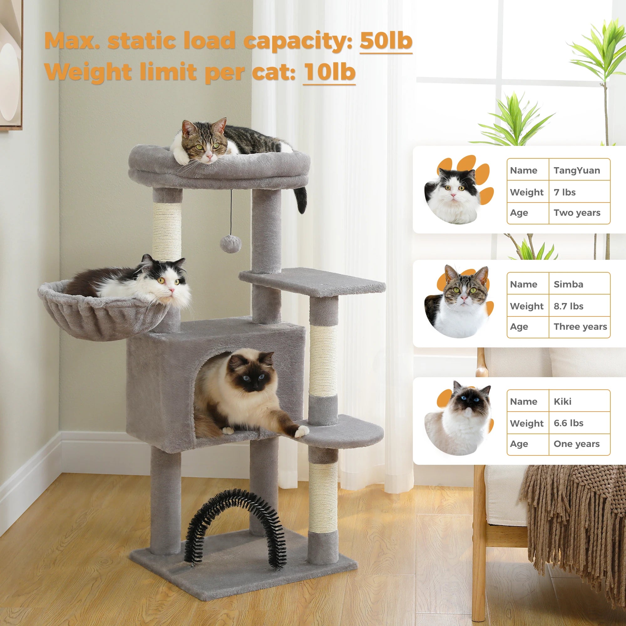 🐾 Cat Tree Tower Condo – Plush Perch, Hammock & Sisal Scratching Posts