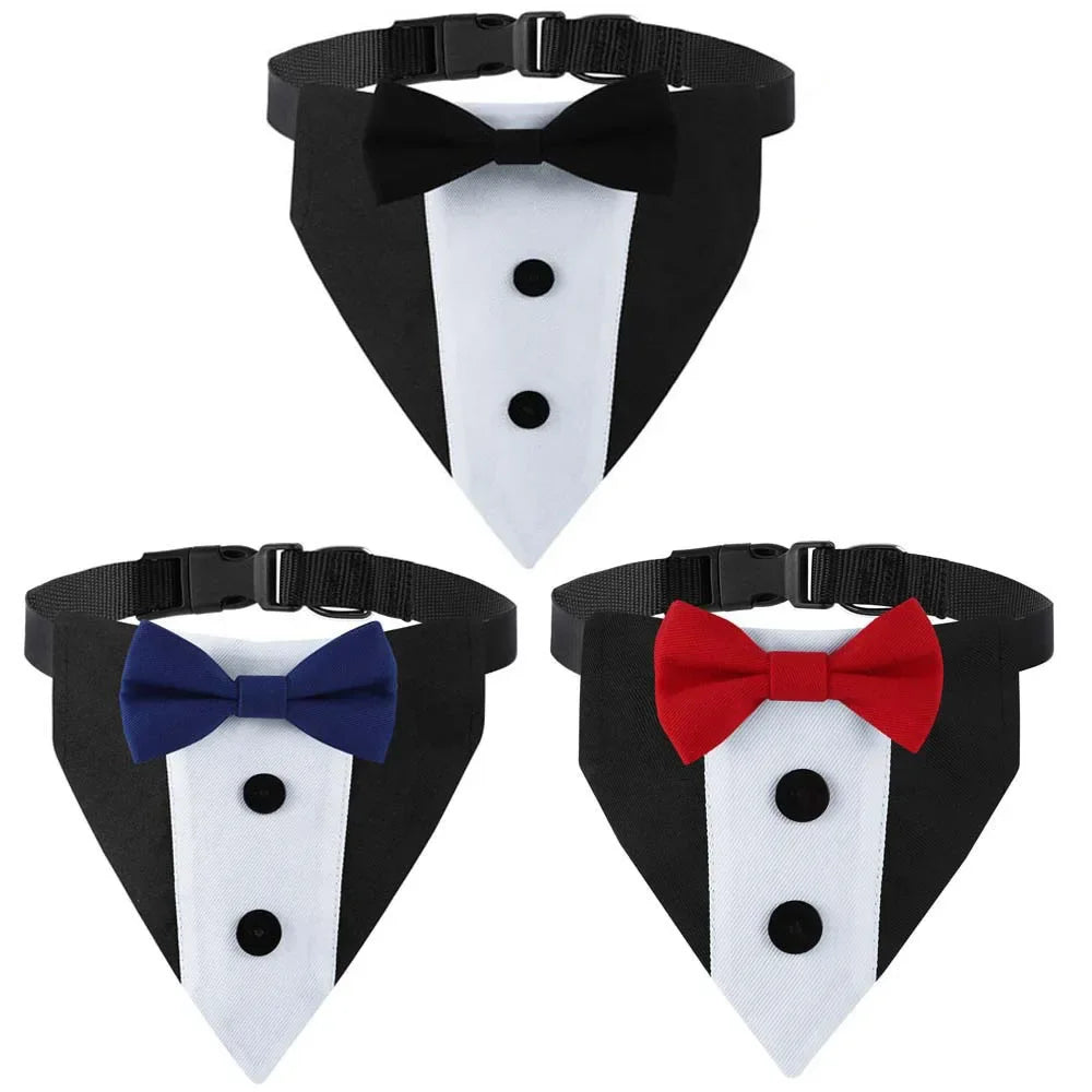 Dog Tuxedo Suit with Bow Tie – Formal Wedding Outfit & Birthday Bandana Collar for Medium & Large Dogs