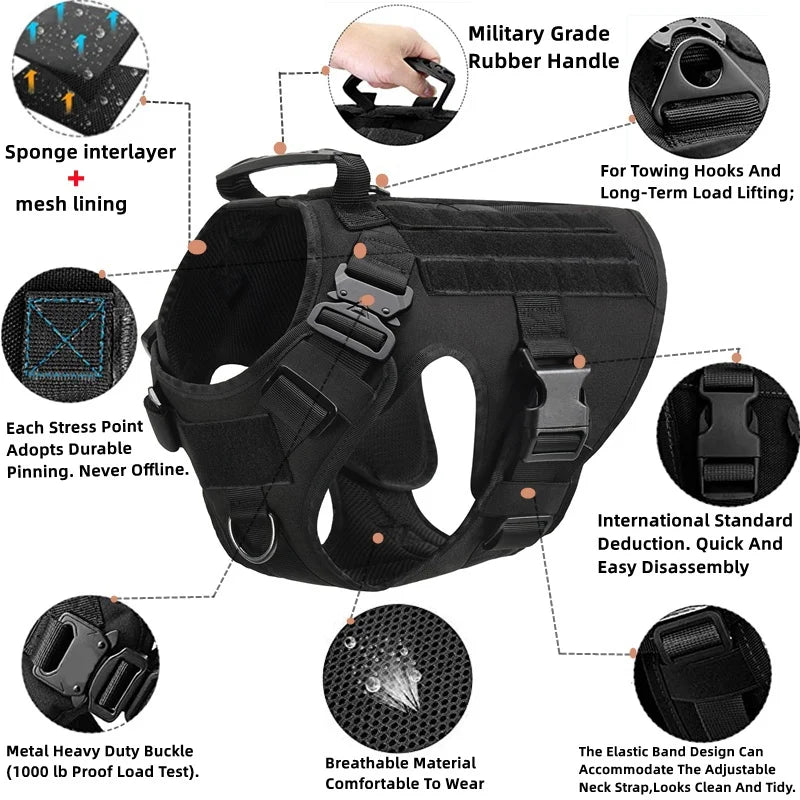 🐾 Tactical Military Dog Harness & Leash Set – All Breeds Training Vest for Outdoor Adventures