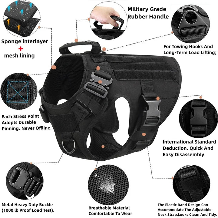 🐾 Tactical Military Dog Harness & Leash Set – All Breeds Training Vest for Outdoor Adventures